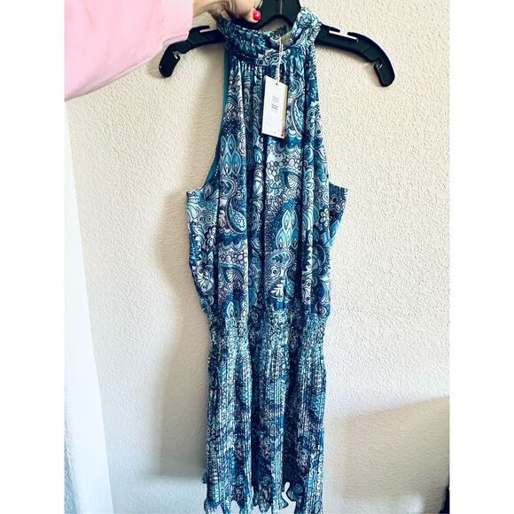 NWT Ramy Brook mini dress “Jaelin Print Blue Smocked Minidress” Size L - Picture 5 of 7